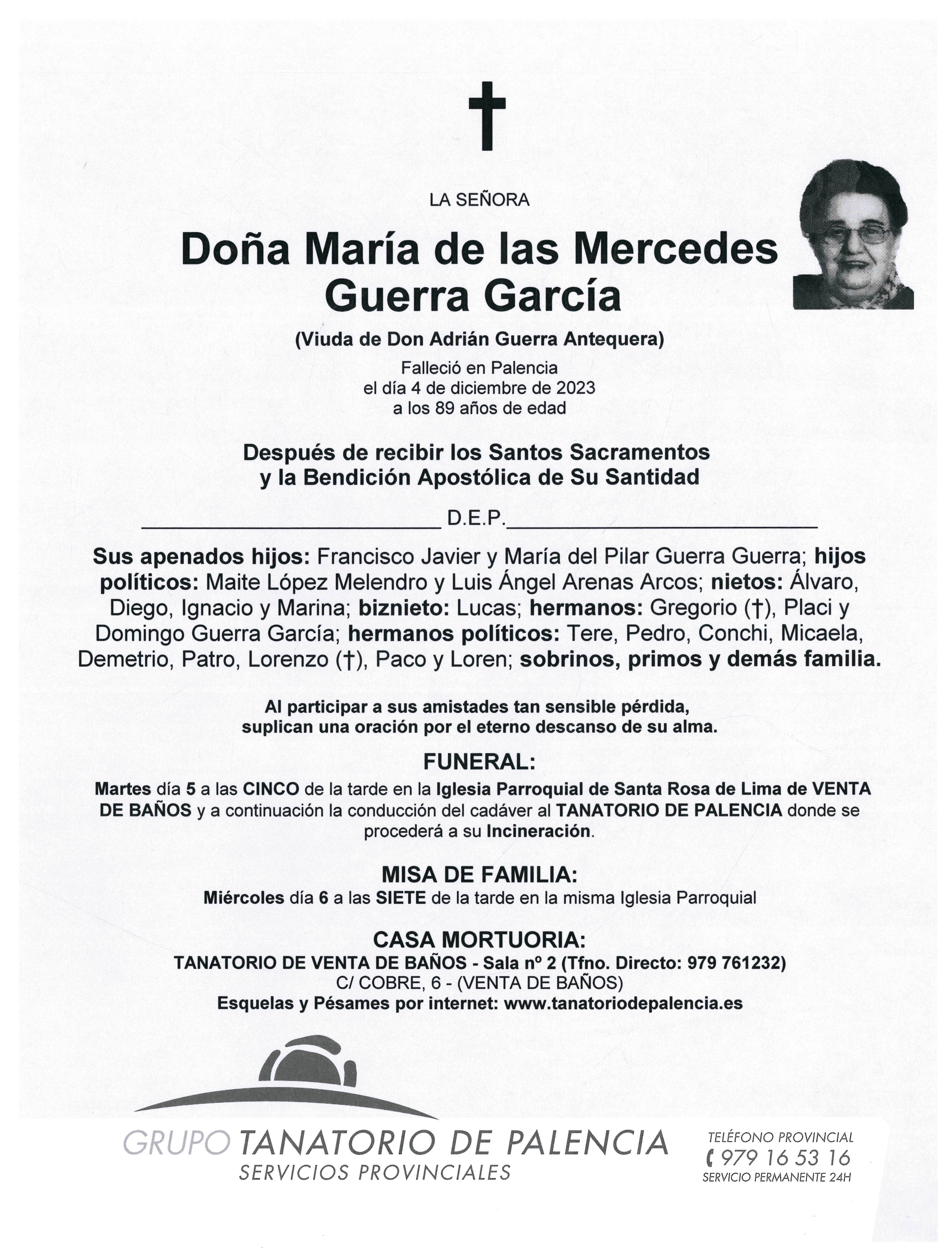 LA SEÑORA DOÑA MARÍA DE LAS MERCEDES GUERRA GARCÍA